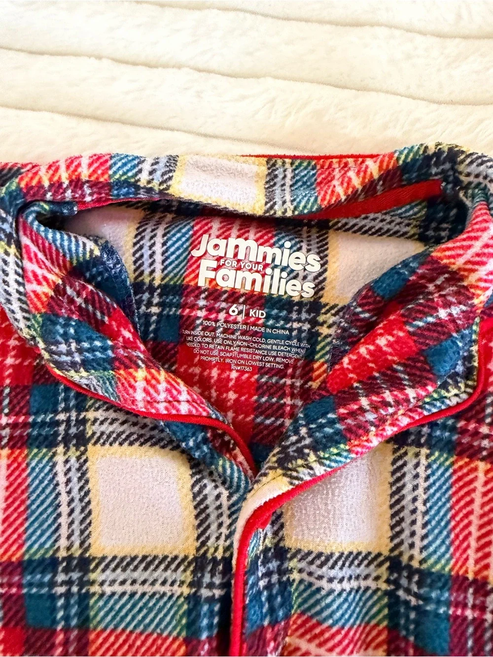 adidas Red Blue Plaid Kids Two-Piece Pajama Set